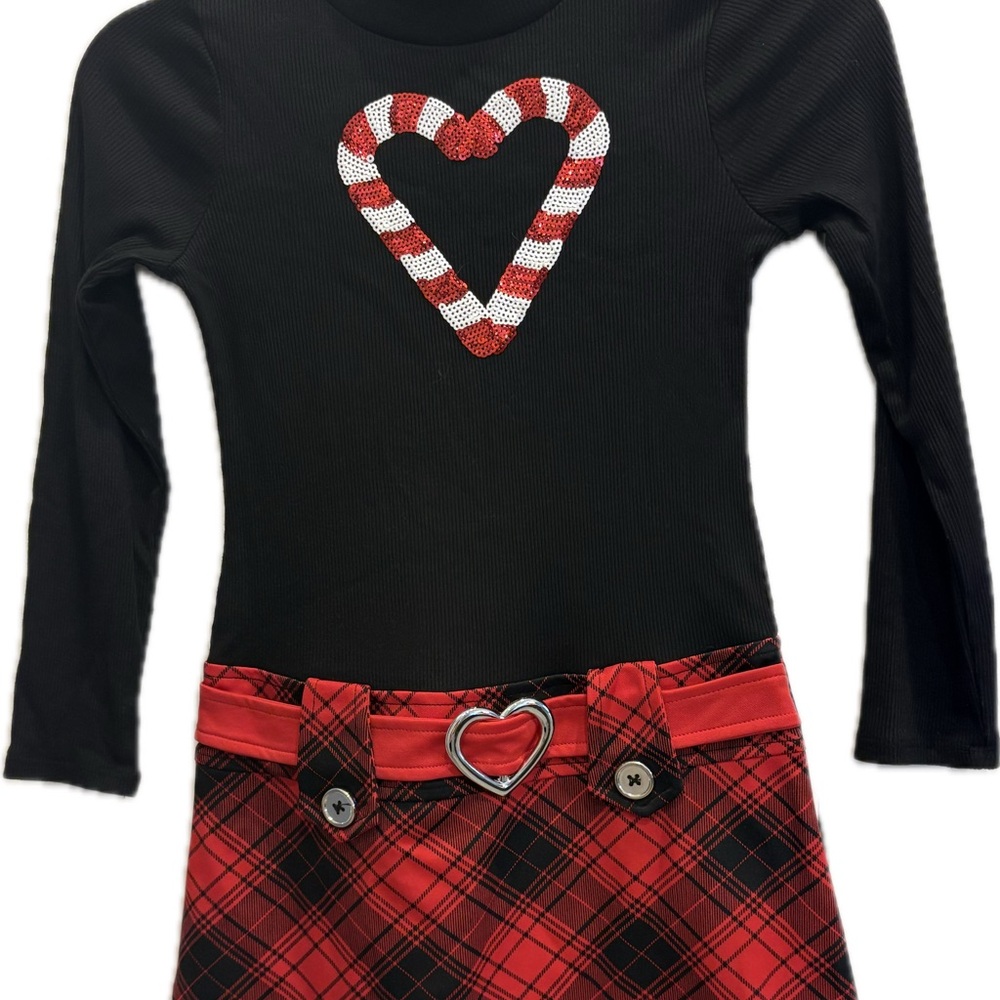 Pink & Violet Girl’s Christmas  Sequin Candy Cane Heart Black/Red Dress